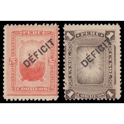 Perú Tasas 32/33 1897 Sellos de 1884-86 con sobrecarga Déficit MH
