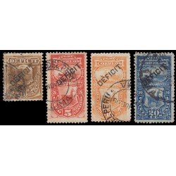 Perú Tasas 34/37 1897-98 Sellos de 1874-79 con sobrecarga Déficit Usados