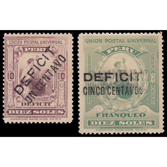 PerúTasas 40/41 1902 Unión Postal Universal con sobrecarga Déficit centavos MH PerúTasas 40/41 1902 Unión Postal Universal con sobrecarga Déficit centavos MH