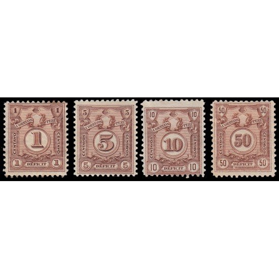 Perú Tasas 44/47 1909 Grabados Fondo de Líneas MH Perú Tasas 44/47 1909 Grabados Fondo de Líneas MH