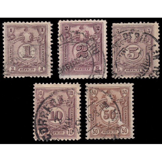 Perú Tasas 48/52 1921 Grabados Fondo de Líneas Usados Perú Tasas 48/52 1921 Grabados Fondo de Líneas Usados