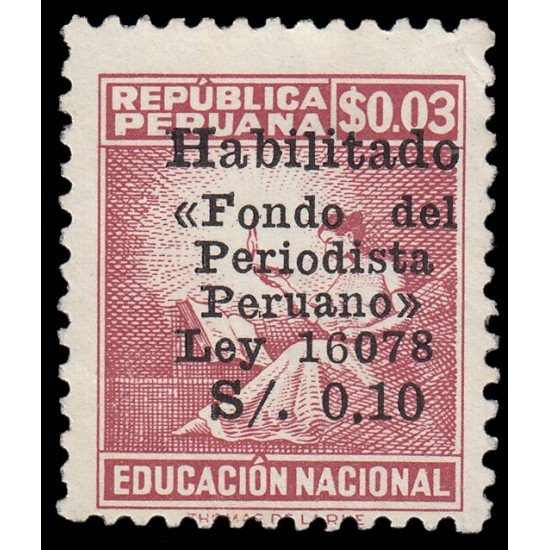 Perú Beneficencia 6a 1967 En beneficio de la educación Nacional Firma Thomas de la Rue Con sobrecarga en negro MH Perú Beneficencia 6a 1967 En beneficio de la educación Nacional Firma Thomas de la Rue Con sobrecarga en negro MH