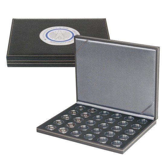 Lindner S2364BS-2K Estuche para monedas NERA M BLACK SAMT para 30 monedas de 5 € de Alemania encapsuladas incl. cápsulas