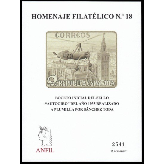 España Spain Homenaje Filatélico 18 2023 Boceto inicial del sello Autogiro de