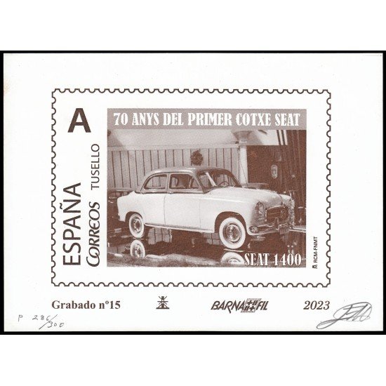 España Spain Grabado 15 70 Anys del primer cotxe SEAT 2023 Tirada 300 ejemplares España Spain Grabado 15 70 Anys del primer cotxe SEAT 2023 Tirada 300 ejemplares