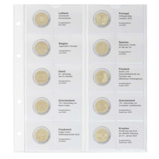 Lindner 1118-38 Hoja impresa para moneda conmemorativa de 2 Euros: Letonia 2023 - Croacia 2023