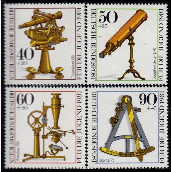 Alemania Berlín 602/05 1981 Sorteo por la juventud instrumentos de óptica MNH Alemania Berlín 602/05 1981 Sorteo por la juventud instrumentos de óptica MNH