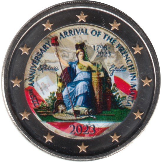 Malta 2023 2 € euros conmemorativos Color Llegada franceses a Malta 