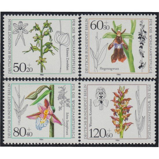  Alemania Berlín 685/88 1984 Sorteo benéfico orquídeas flores flowers MNH