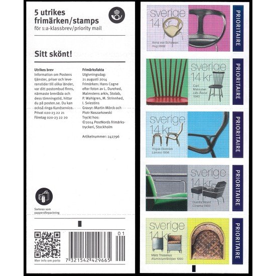 Suecia Sweden C2981 2014 Artesania Diseño sueco Sillas Carnet Autoadhesivos