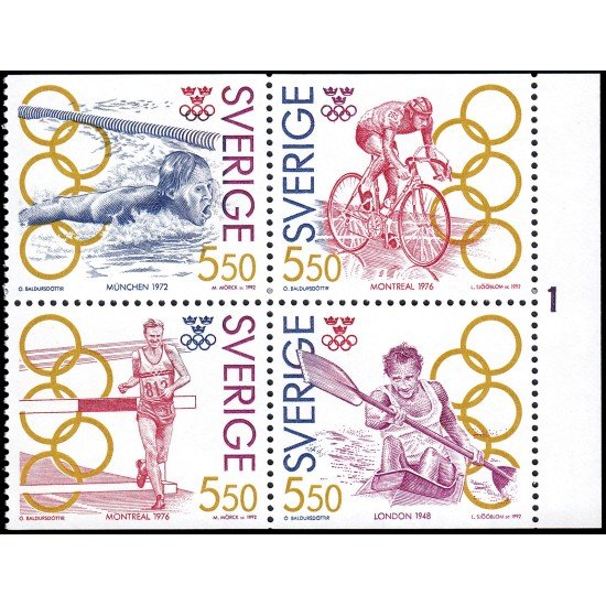Suecia Sweden 1703/06 1992 Campeones suecos con medalla de oro en los Juegos olímpicos MNH