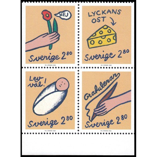 Suecia Sweden 1708/11 1992 Sellos de saludo y felicitaciones MNH