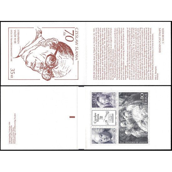 Suecia Sweden C1670 1991 Día del sello y 70 aniv. del grabador Zceslaw Slania Carnet MNH