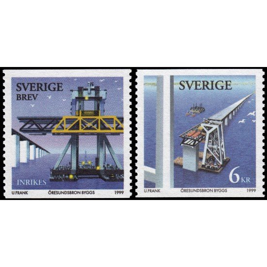 Suecia Sweden 2094/95 1999 Construcción del puente sobre el Oresund entre Suecia y Dinamarca MNH Suecia Sweden 2094/95 1999 Construcción del puente sobre el Oresund entre Suecia y Dinamarca MNH