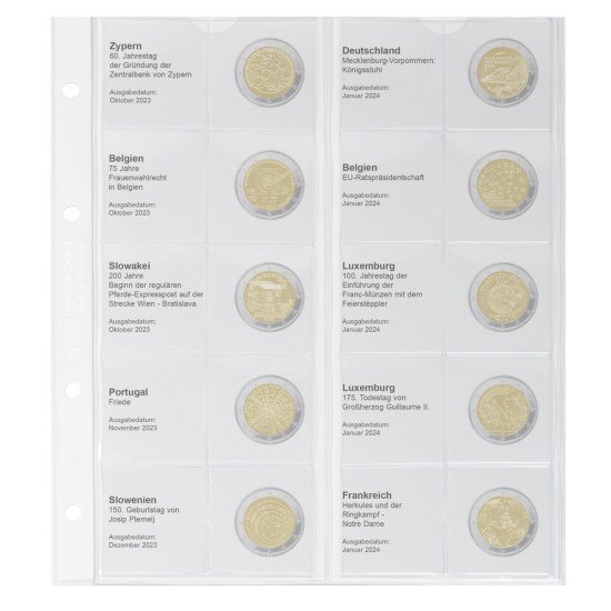 Lindner 1118-39 Hojas monedas conmemorativas 2 Euros Chipre 2023 - Francia 2024