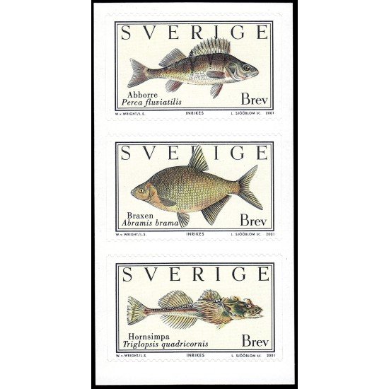 Suecia Sweden 2227/29 2001 Fauna Peces basados en dibujos de Wilhelm von Wright Autoadhesivos