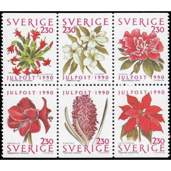 Suecia Sweden 1625/30 1990 Navidad Flores de temporada Rojo y verde MNH Suecia Sweden 1625/30 1990 Navidad Flores de temporada Rojo y verde MNH