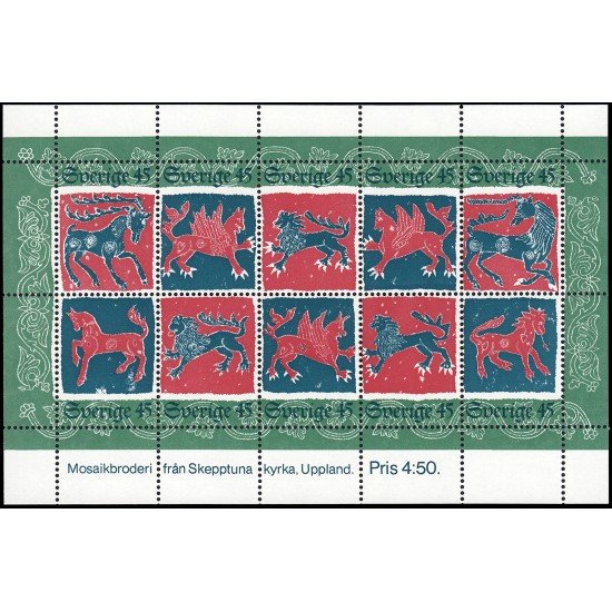 Suecia Sweden HB 6 1974 Navidad Bordados en mosaico de criaturas míticas MNH
