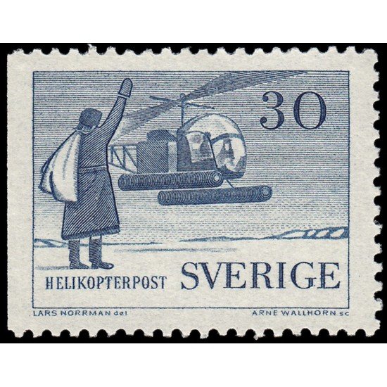 Suecia Sweden A 8 1958 10 aniv. del correo con helicóptero MNH