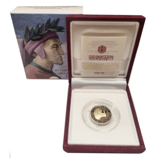 Vaticano 2021 Estuche Oficial Moneda 2 € euros Conm. Proof Dante 