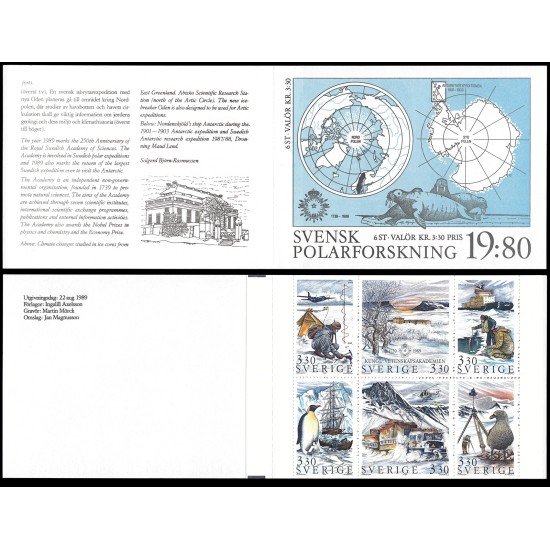 Suecia Sweden C1535 1989 250 aniv. de la Real Academia de Ciencias Carnet MNH