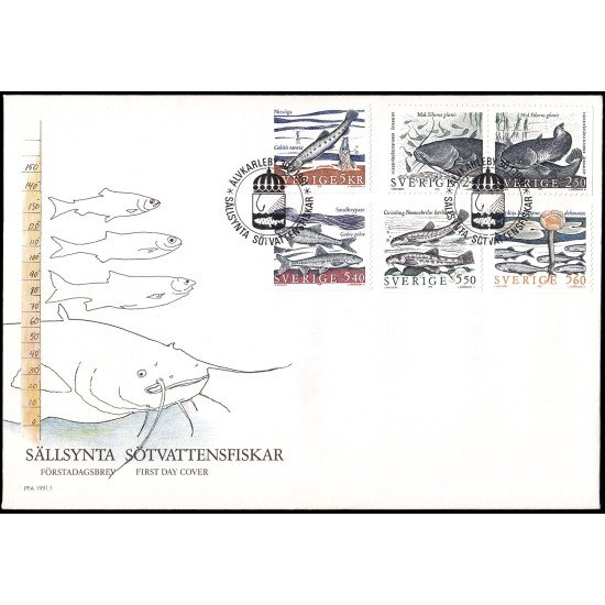 Suecia Sweden SPD FDC 1631/36 1991 Fauna Peces raros de agua dulce Sobre primer día Suecia Sweden SPD FDC 1631/36 1991 Fauna Peces raros de agua dulce Sobre primer día