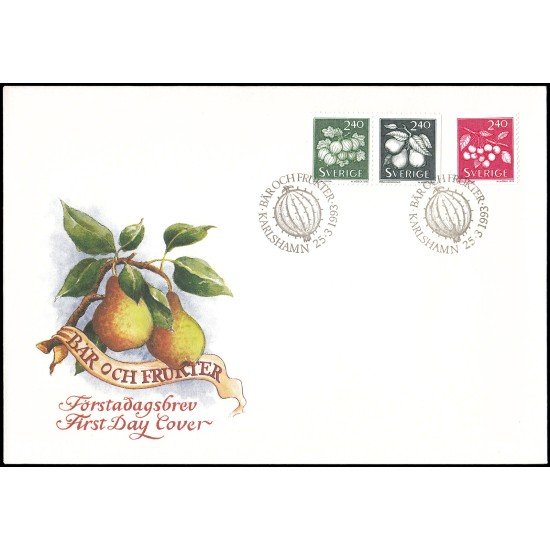Suecia Sweden SPD FDC 1749/51 1993 Frutos Sobre primer día Suecia Sweden SPD FDC 1749/51 1993 Frutos Sobre primer día