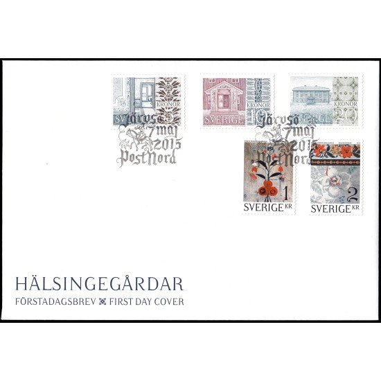 Suecia Sweden  SPD FDC 3034/38 2015 Casas de campo decoradas Halsingland Sobre primer día