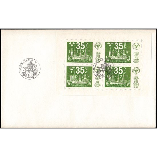 Suecia Sweden SPD FDC HB5 1974 Estocolmomanía 74 Exposición filatélica Internacional Sobre primer día Suecia Sweden SPD FDC HB5 1974 Estocolmomanía 74 Exposición filatélica Internacional Sobre primer día