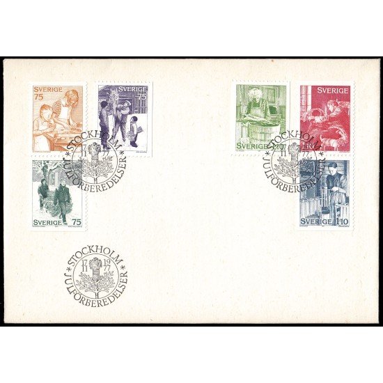 Suecia Sweden SPD FDC 985/90 1977 Preparativos navideños Sobre primer día