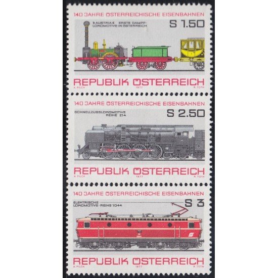 Österreich Austria 1389/91 1977 140º Aniv. del ferrocarril austriaco MNH
