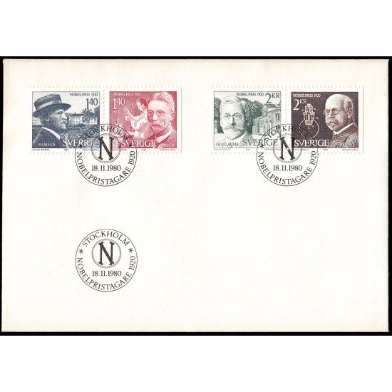 Suecia Sweden SPD FDC 1110/13 1980 Galardonados con el premio Nobel de 1920 Sobre primer día Suecia Sweden SPD FDC 1110/13 1980 Galardonados con el premio Nobel de 1920 Sobre primer día