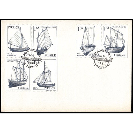 Suecia Sweden SPD FDC 1134/39 1981 Barcos de diferentes regiones Sobre primer día Suecia Sweden SPD FDC 1134/39 1981 Barcos de diferentes regiones Sobre primer día