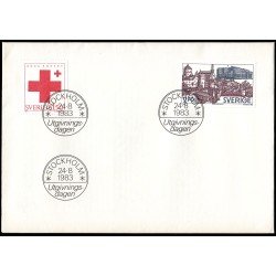 Suecia Sweden SPD FDC 1233/34 1983 Cruz Roja, Regreso del parlamento a la isla de Helgeandsholmen Sobre primer día