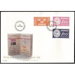 Suecia Sweden SPD FDC 1249/51 1984 Centenario de la caja de ahorros postal sueca Sobre primer día