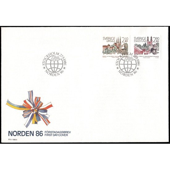 Suecia Sweden SPD FDC 1379/80 1986 Nórdico 86 Ciudades hermanas Eskilstuna - Uppsala Sobre primer día Suecia Sweden SPD FDC 1379/80 1986 Nórdico 86 Ciudades hermanas Eskilstuna - Uppsala Sobre primer día
