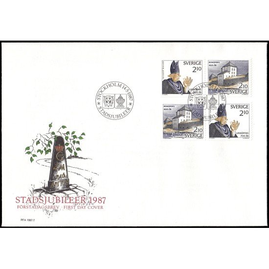Suecia Sweden SPD FDC 1413a/14a 1987 Aniv de la fundación de las ciudades suecas Linköping y Nyköping Sobre primer día