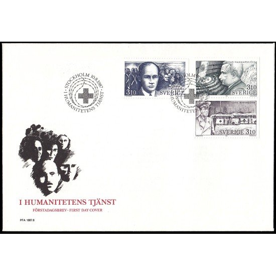 Suecia Sweden SPD FDC 1425/27 1987 Al servicio de la humanidad Sobre primer día Suecia Sweden SPD FDC 1425/27 1987 Al servicio de la humanidad Sobre primer día