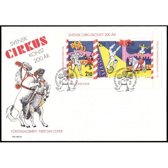 Suecia Sweden SPD FDC HB15 1987 200 aniv. del circo en Suecia Sobre primer día Suecia Sweden SPD FDC HB15 1987 200 aniv. del circo en Suecia Sobre primer día