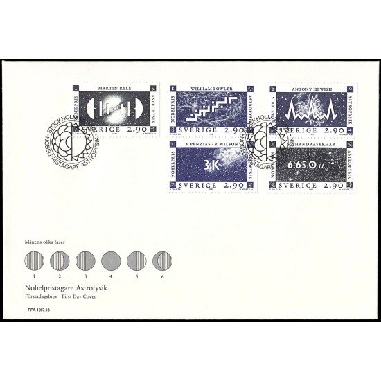 Suecia Sweden SPD FDC 1439/43 1987 Galardonados con el premio Nobel en astrofísica Sobre primer día Suecia Sweden SPD FDC 1439/43 1987 Galardonados con el premio Nobel en astrofísica Sobre primer día