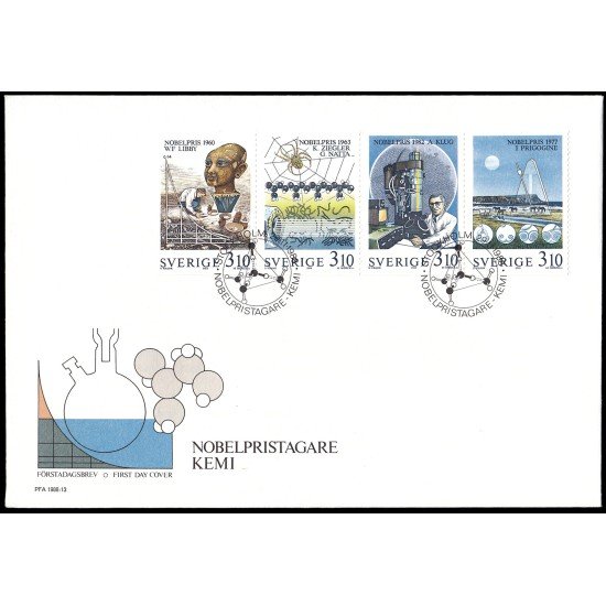 Suecia Sweden SPD FDC 1492/95 1988 Galardonados con el premio Nobel de química Sobre primer día