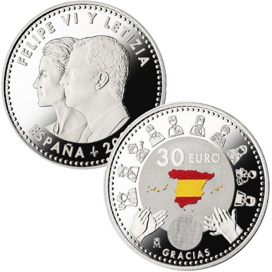 España 2020 30 Euros de plata 30€  Héroes del Covid Color