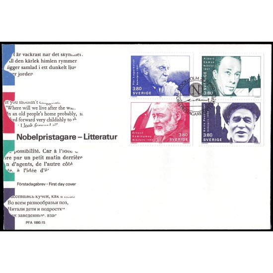 Suecia Sweden SPD FDC 1621/24 1990 Galardonados premio Nobel de literatura Sobre primer día Suecia Sweden SPD FDC 1621/24 1990 Galardonados premio Nobel de literatura Sobre primer día