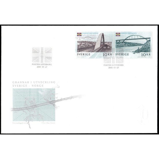 Suecia Sweden SPD FDC 2465/66 2005 Inauguración del puente Svinesund Emisión conjunta con Noruega Sobre primer día
