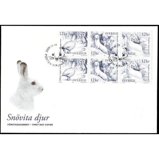 Suecia Sweden SPD FDC 2712/14 2009 Animales de pelaje blanco en invierno Sobre primer día