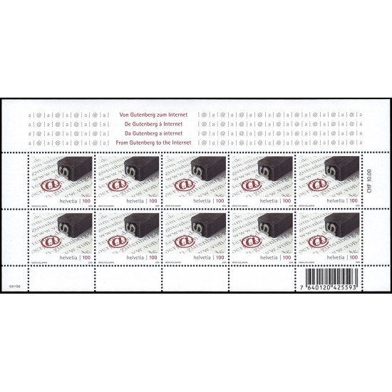 Suiza Switzerland 2035 2009 De Gutemberg a internet minihojita MNH