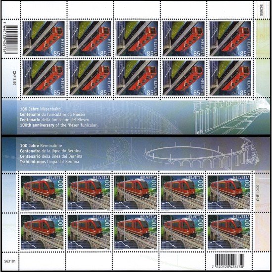Suiza Switzerland 2077/78 2010 Centenario del ferrocarril minihojita MNH Suiza Switzerland 2077/78 2010 Centenario del ferrocarril minihojita MNH