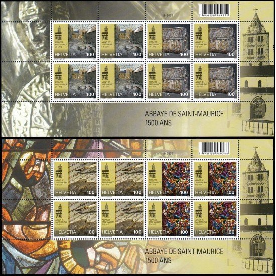 Suiza Switzerland 2301/04 2015 1500 años de la abadía de San Mauricio minihojita MNH Suiza Switzerland 2301/04 2015 1500 años de la abadía de San Mauricio minihojita MNH