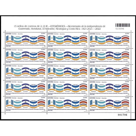 España Spain Minipliego 99o 2022 Bicentenario Independencia Guatemala, Honduras, El Salvador, Nicaragua y Costa Rica