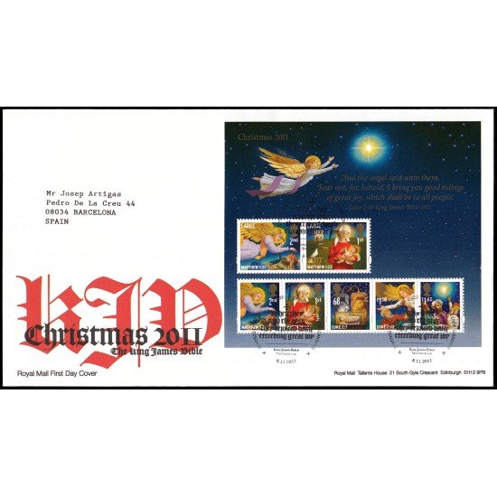 Gran Bretaña HB 88 2011 SPD FDC Navidad La biblia del Rey Jacques Bethlehem Sobre primer día Gran Bretaña HB 88 2011 SPD FDC Navidad La biblia del Rey Jacques Bethlehem Sobre primer día